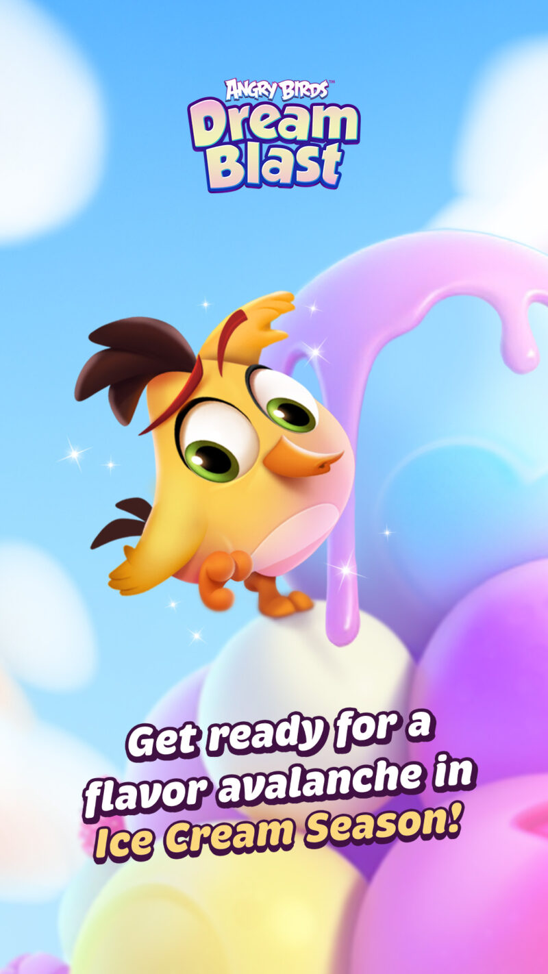 Chuck reaching to the Ice Cream mountain. Text saying "Get ready for a flavor avalanche in Ice Cream Season!"
