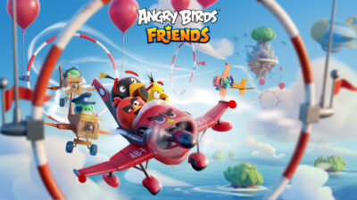 Red, Bomb, and Chuck are chased by pigs in airplanes. Sky High Snouts Tournament in Angry Birds Friends.