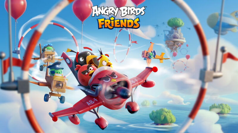 Red, Bomb, and Chuck are chased by pigs in airplanes. Sky High Snouts Tournament in Angry Birds Friends.